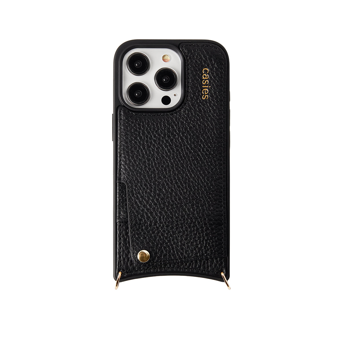 Leather phone case with rings - Black
