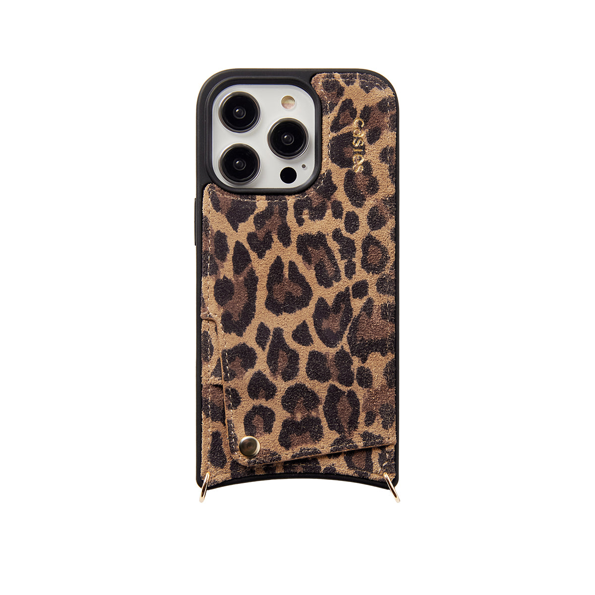 Leopard leather phone case with rings