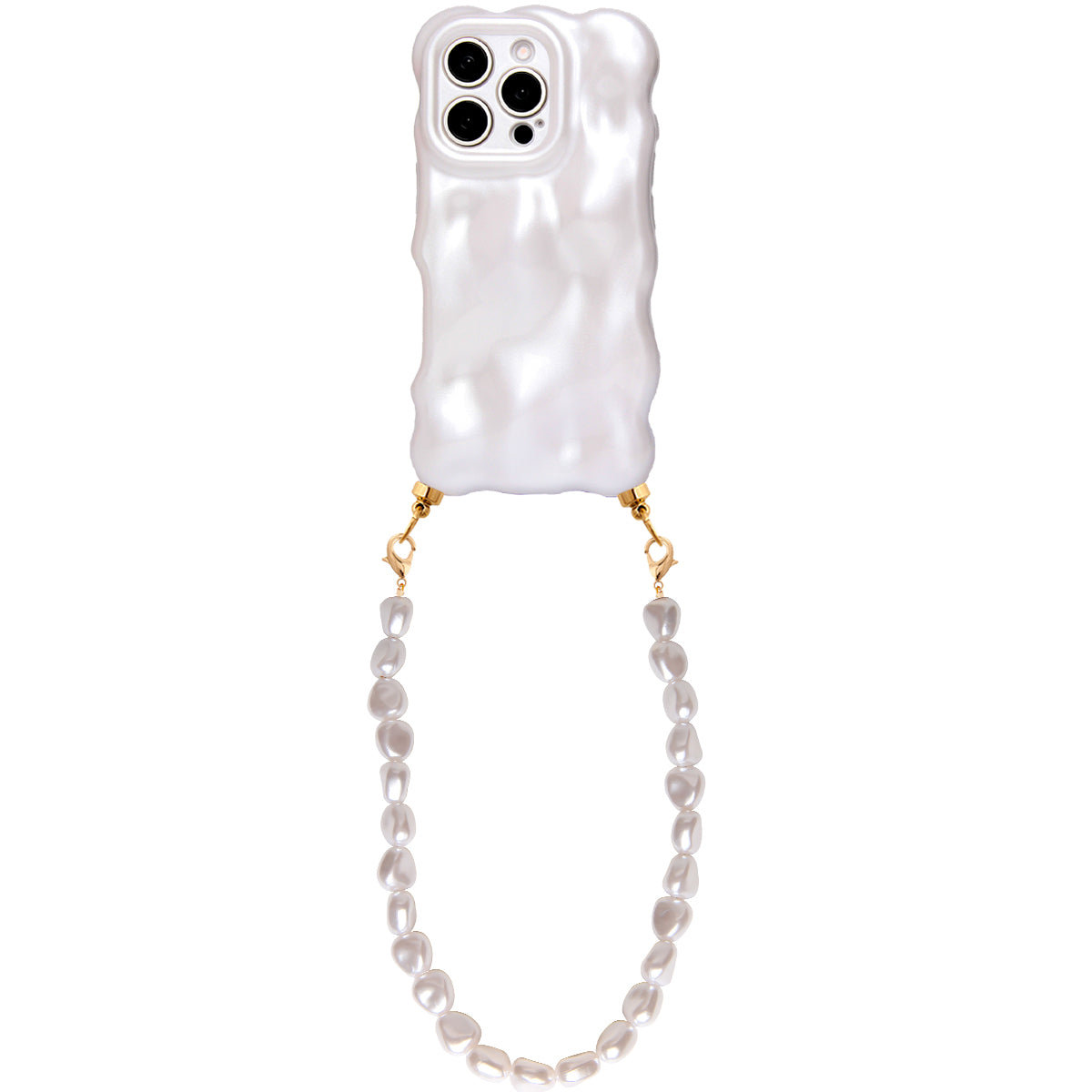 Bubbly white phone case with pearl cord