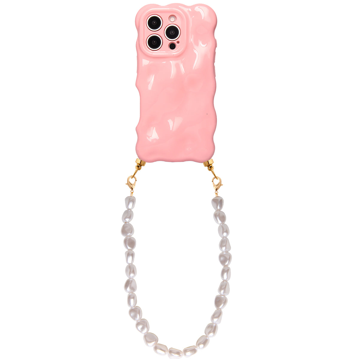 Bubbly pink phone case with pearl cord