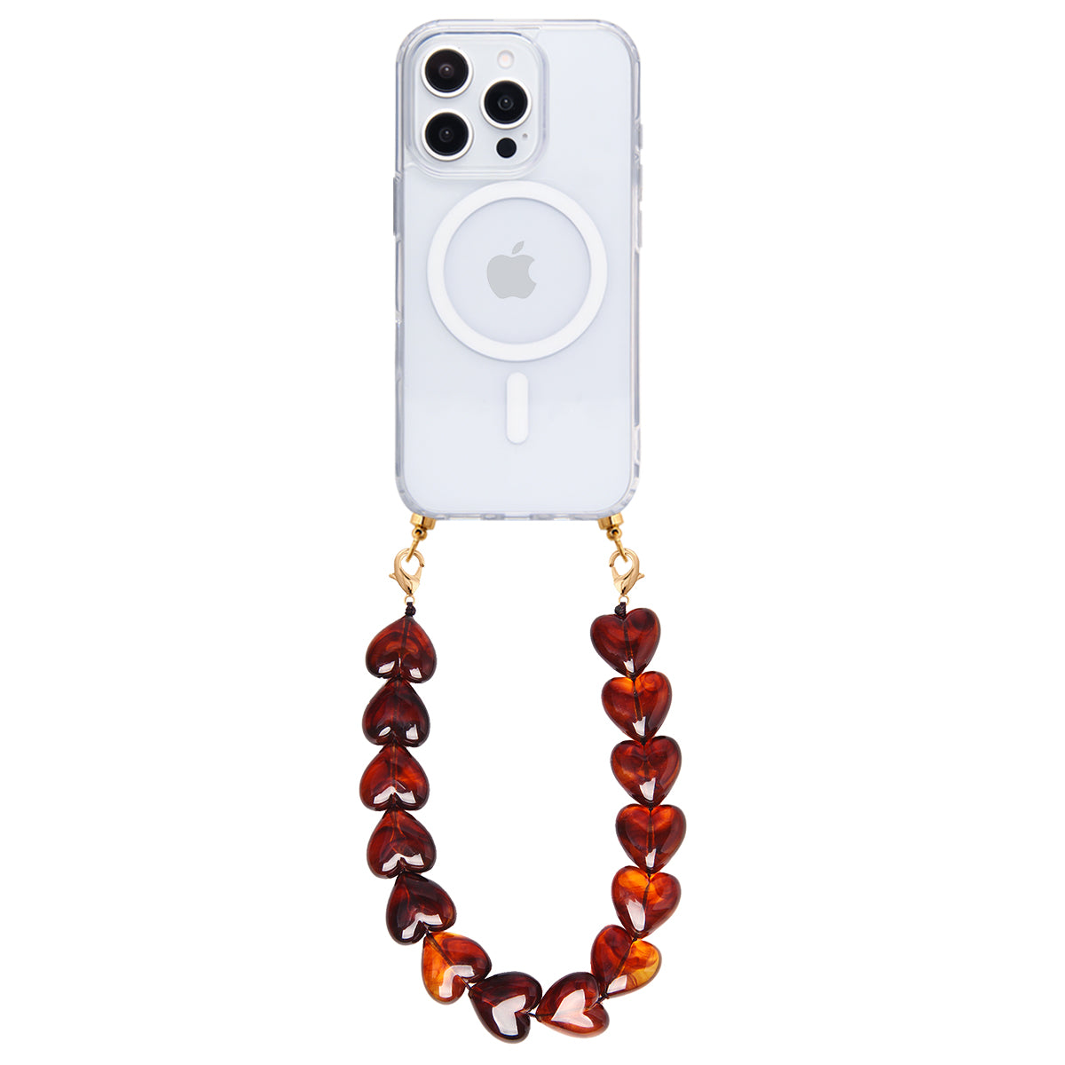 Transparent MagSafe phone case with Fireglow hearts cord