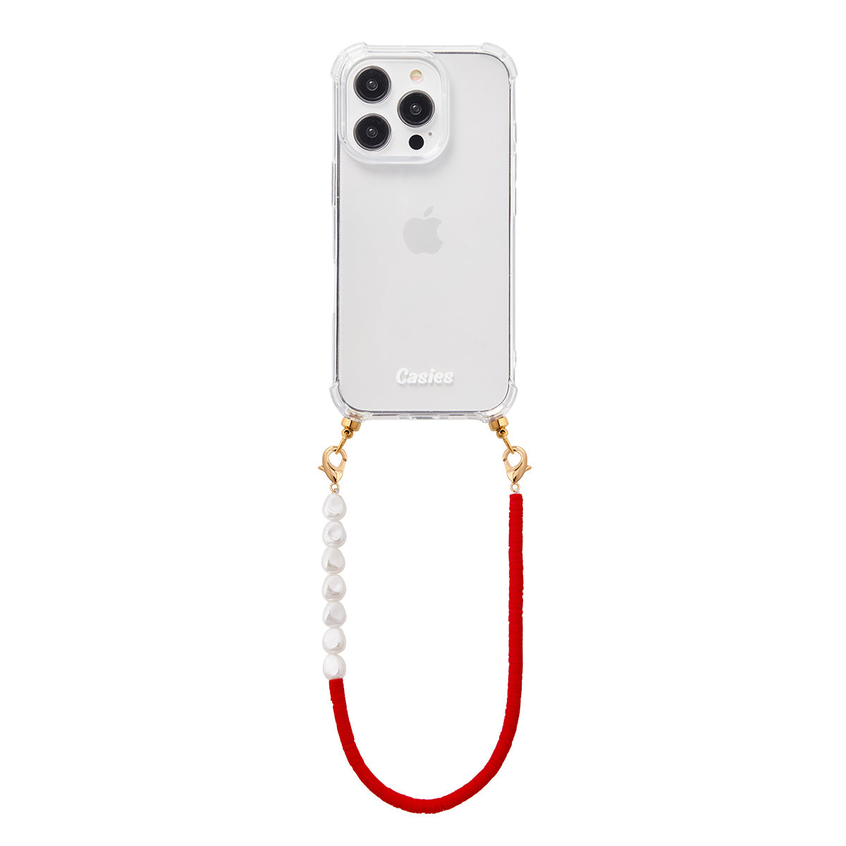 Phone case with red &amp; pearl cord