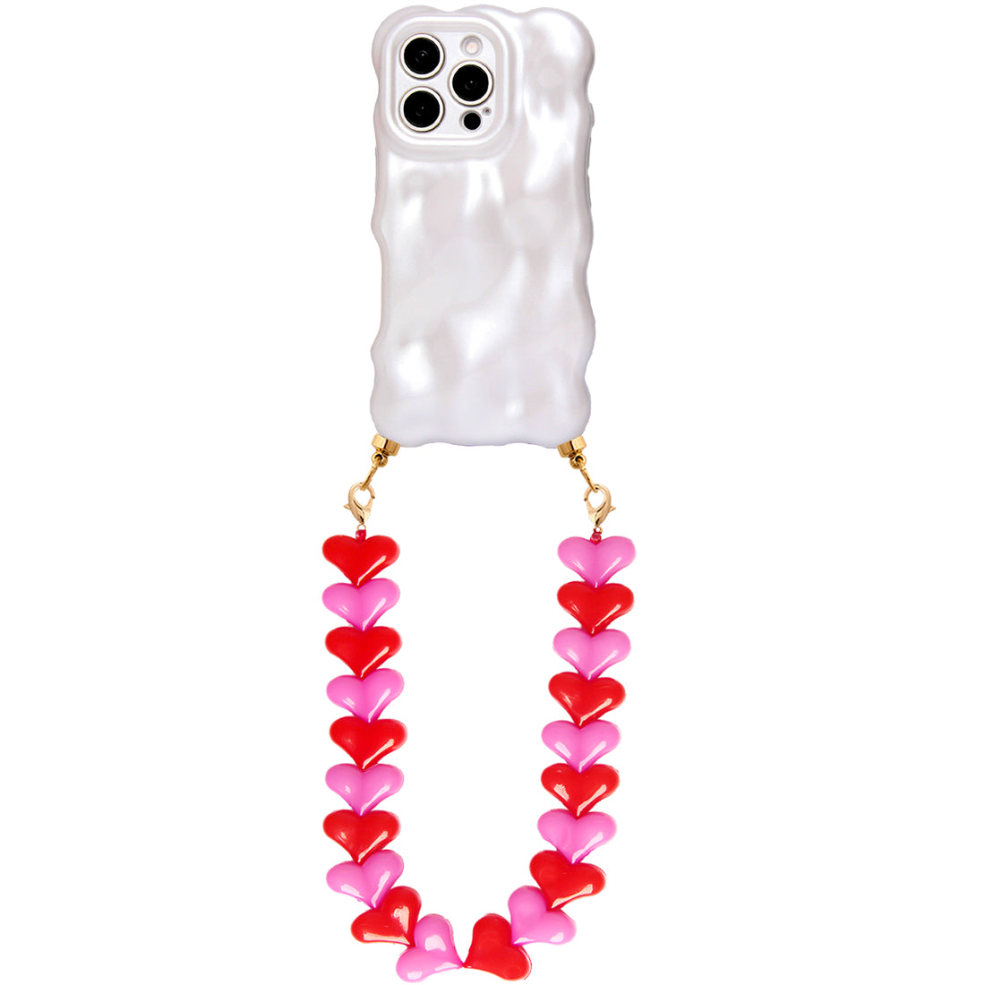 Bubbly white phone case with red &amp; pink hearts cord