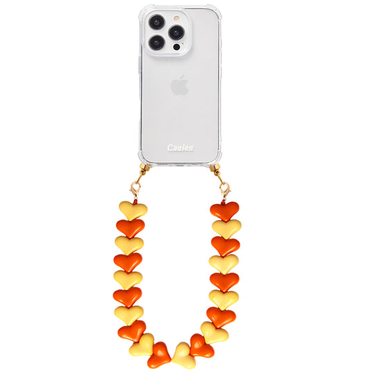 Phone case with orange & yellow hearts cord