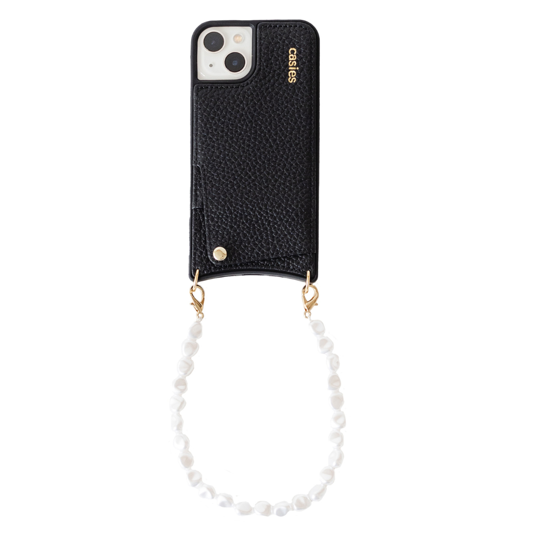 Leather case with pearl cord - Black