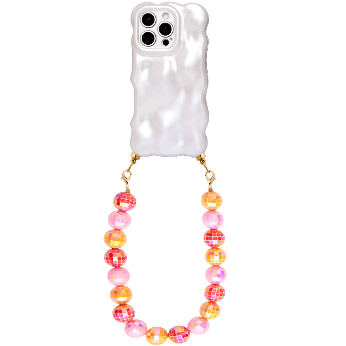 Bubbly white phone case with multi disco cord