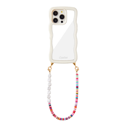 Wavy mirror phone case with candy & pearl cord