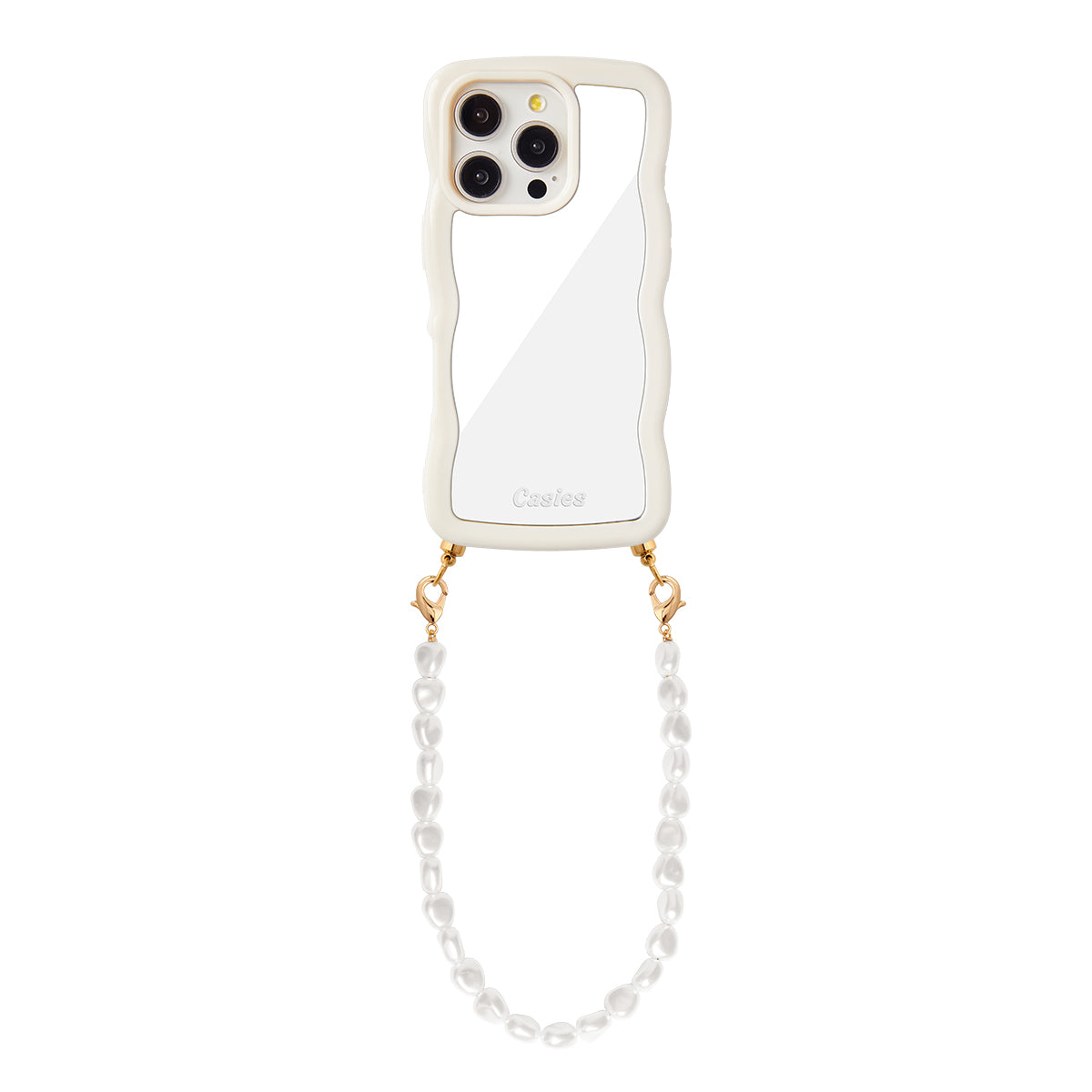 Wavy mirror phone case with pearl cord