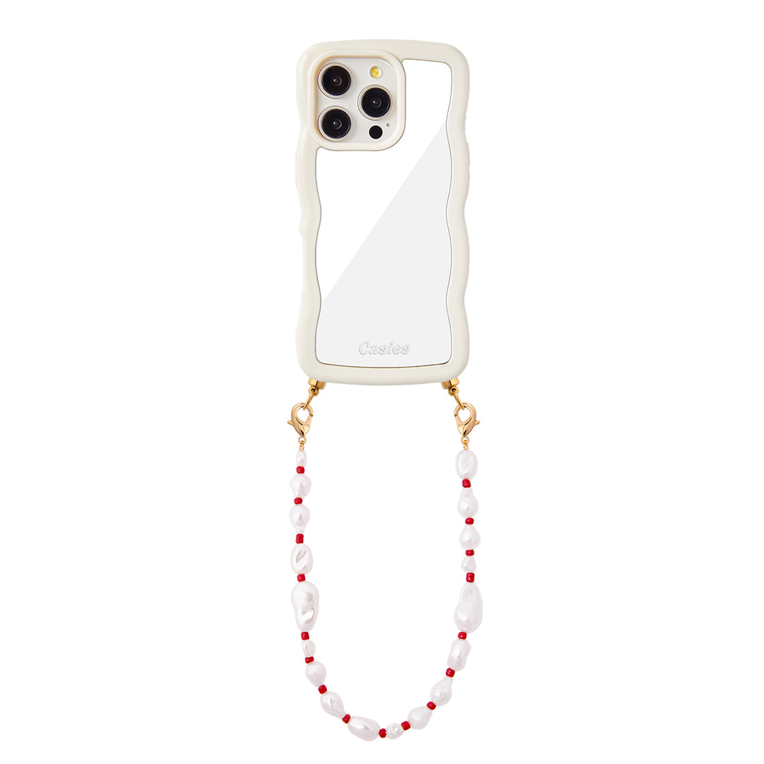 Wavy mirror phone case with ruby cord