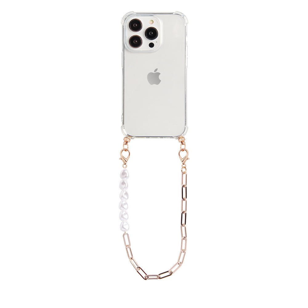 Phone case with gold & pearl cord