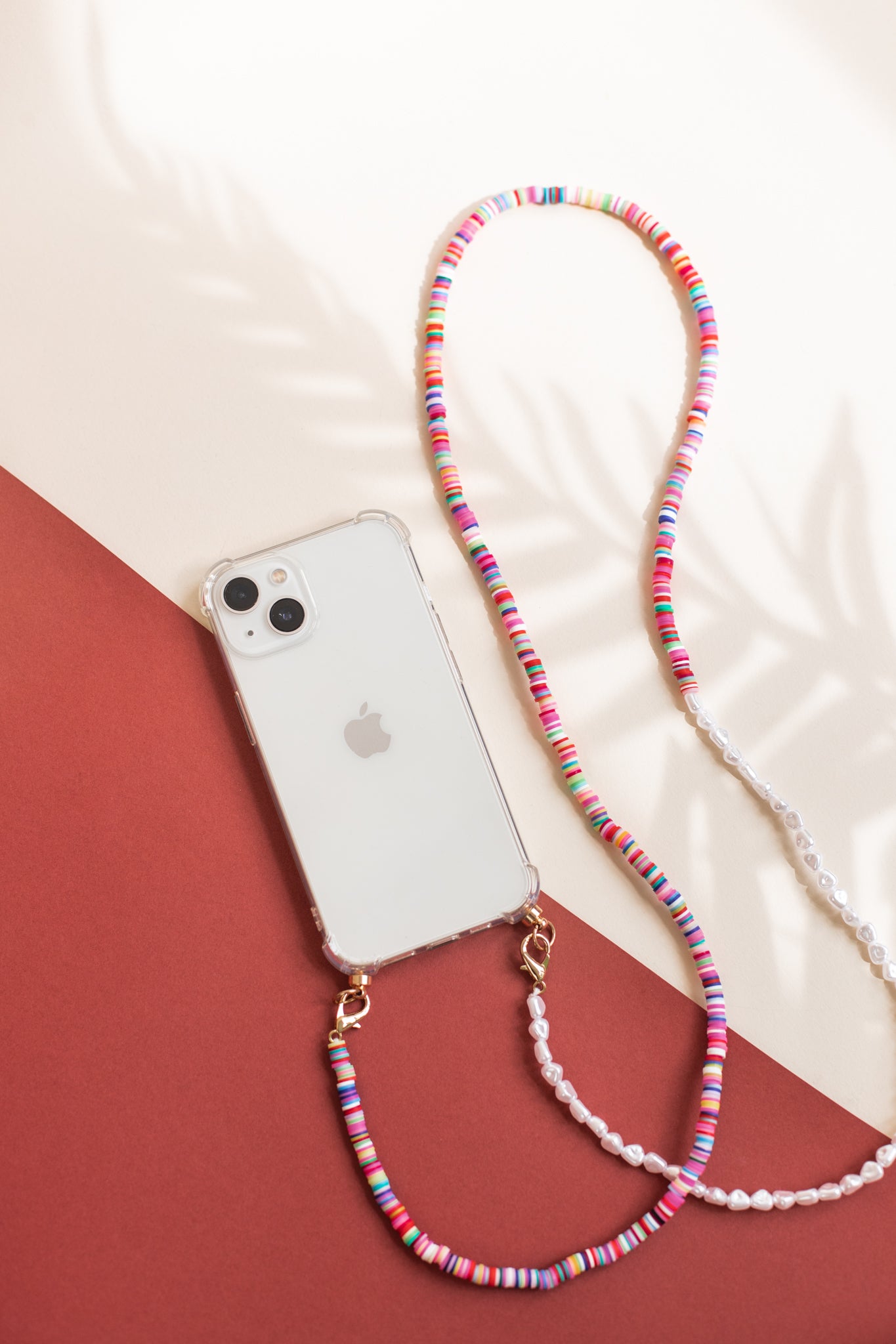 Phone case with long candy &amp; pearl mix cord