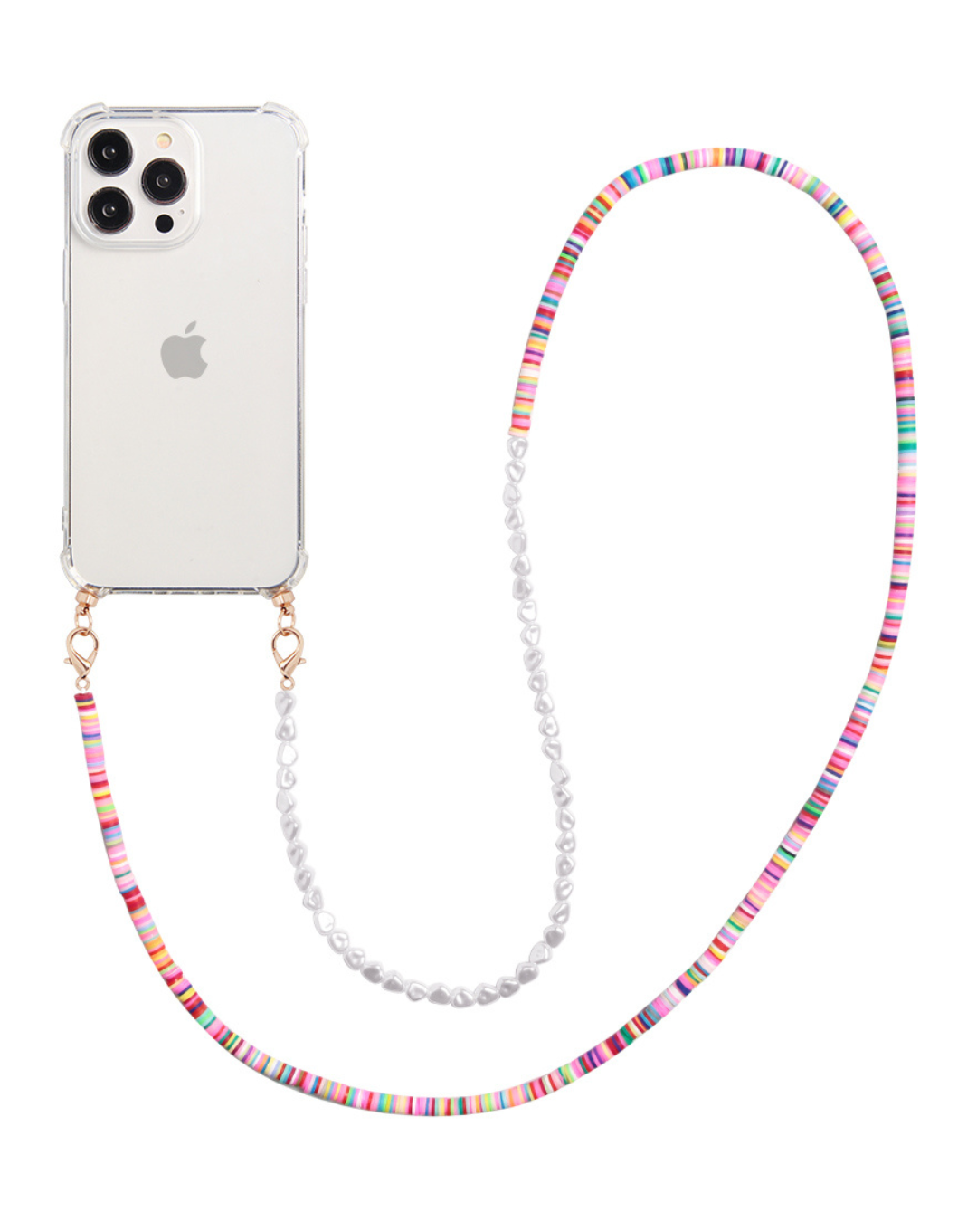 Phone case with long candy &amp; pearl mix cord