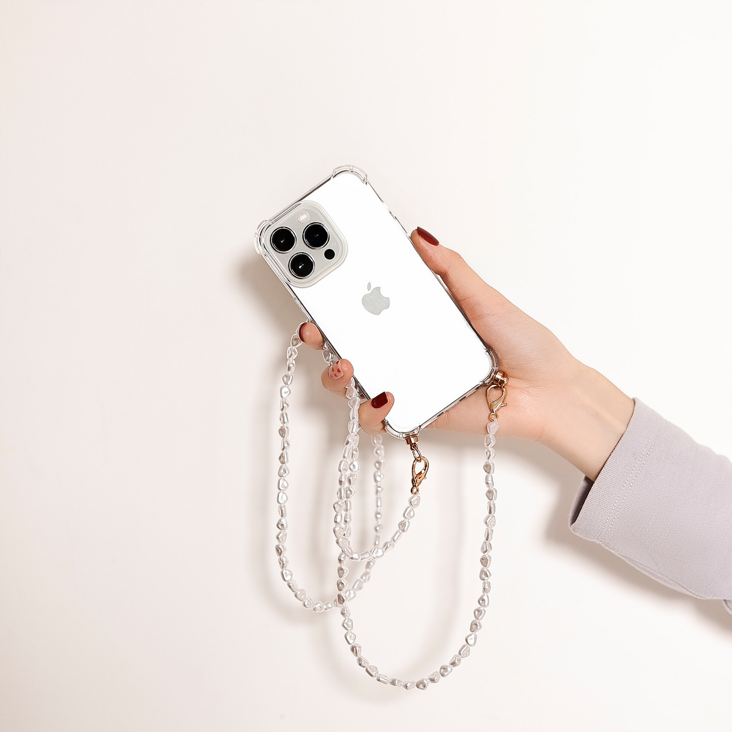 Phone case with long pearl cord