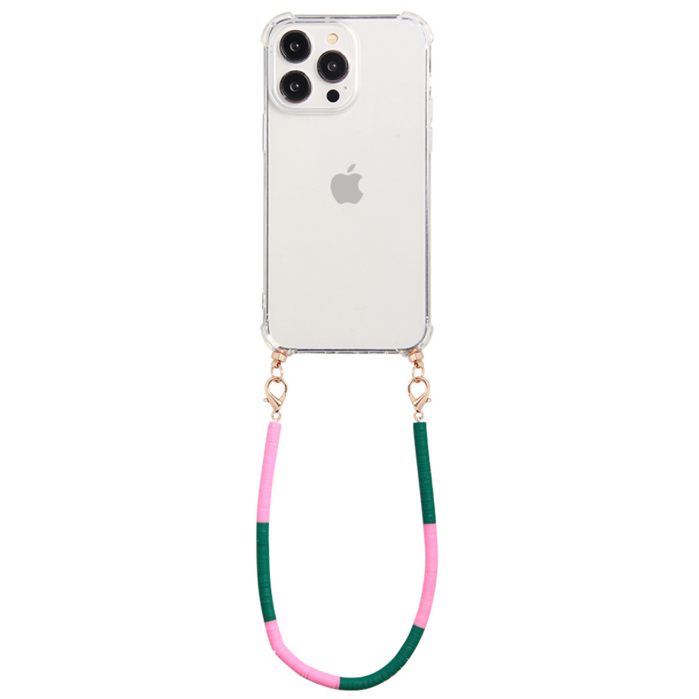 Phone case with pink & green swirl cord